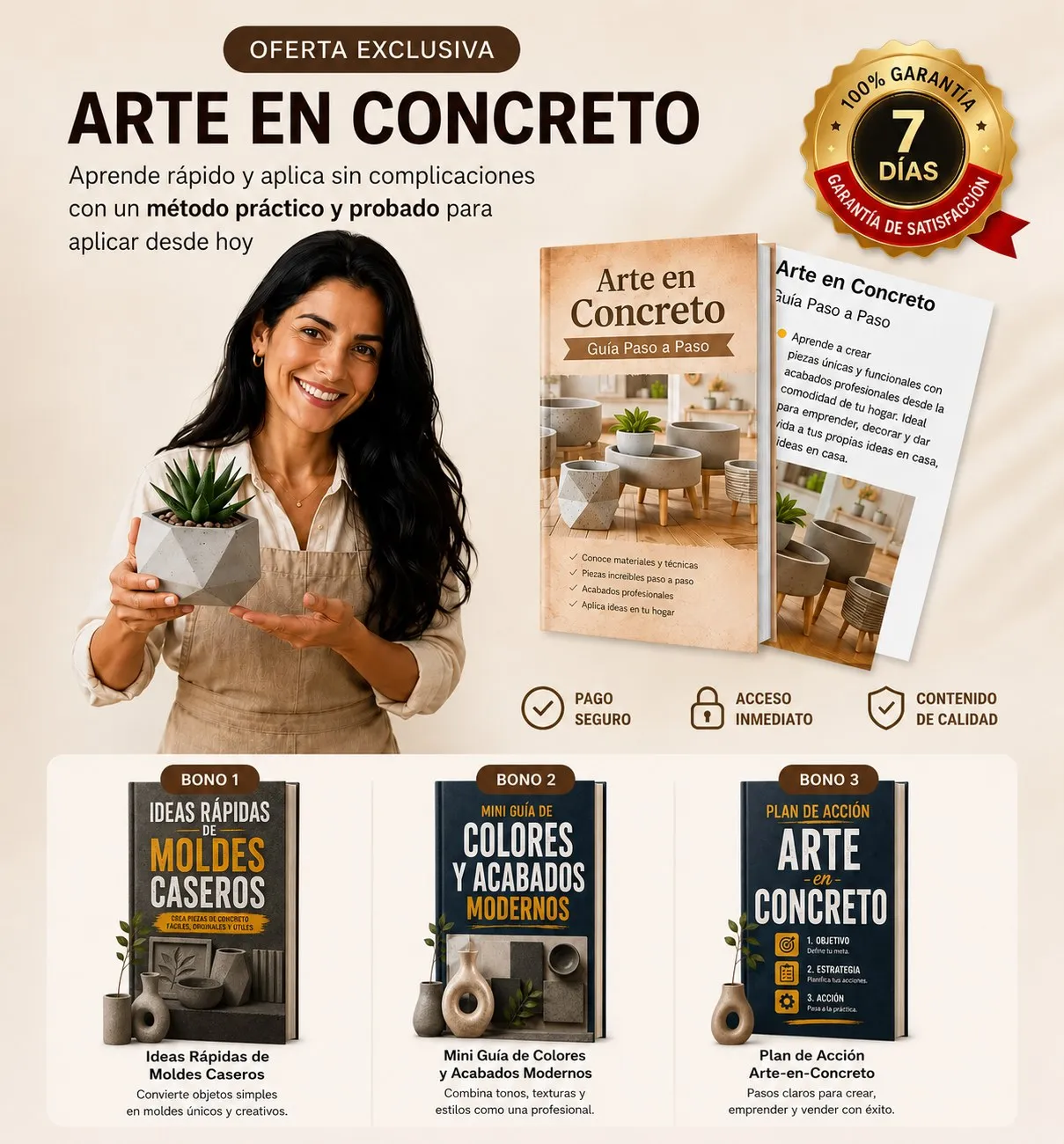 Oferta Arte en Concreto con bonos incluidos y garantía de 7 días